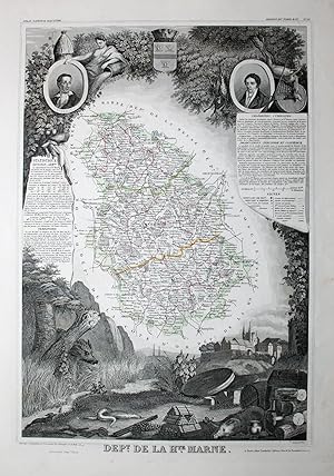 "Dept. De la Haute Marne" originale grenzkolorierte Stahlstich-Karte ca.40x28cm (Darstellung/imag...