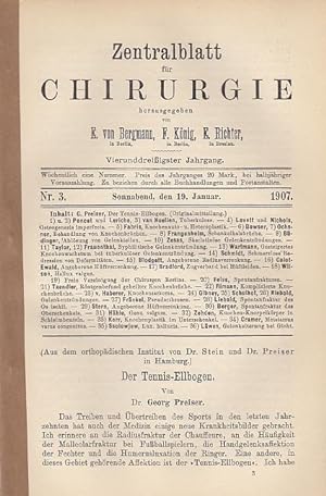 Der Tennis-Ellbogen. IN: Zbl. Chir., 34/3, S. 65-68, 1907, Br.
