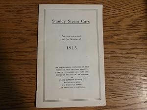 Stanley Steam Cars Announcement for the Season of 1913