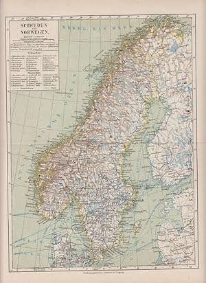 orig. Holzstich Schweden und Norwegen Karte - Norwegen