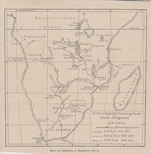 orig. Holzstich Karte von Südafrika zu Livingstones Reisen - Südafrika Namibia