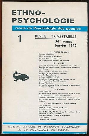 Image du vendeur pour Ethno-psychologie. Revue de Psychologie des peuples Tome XXXIV, volume 1, janvier 1979 mis en vente par LibrairieLaLettre2