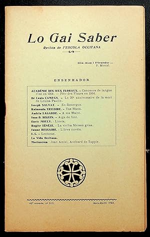 Imagen del vendedor de Lo Gai Saber. Revista de l'Escola Occitana, 43e annada, n313, mars-abrilh 1964 a la venta por LibrairieLaLettre2