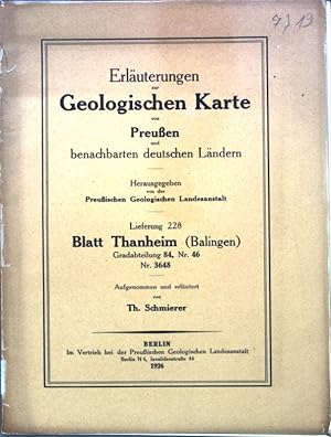 Seller image for Erluterungen zur Geologischen Karte von Preuen und benachbarten deutschen Lndern, Lieferung 228 Blatt Thanheim (Balingen) Nr. 3648; for sale by books4less (Versandantiquariat Petra Gros GmbH & Co. KG)