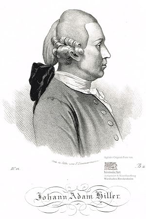 Johann Adam Hiller. Brustbild mit Zopf nach halbrechts. Kreidelithographie von und nach Zimmerman...