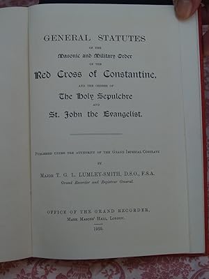 Image du vendeur pour General Statutes Of The Masonic and Military Order of the The Red Cross Of Constantine and the orders of the Holy Sepulchre etc mis en vente par Terry Blowfield
