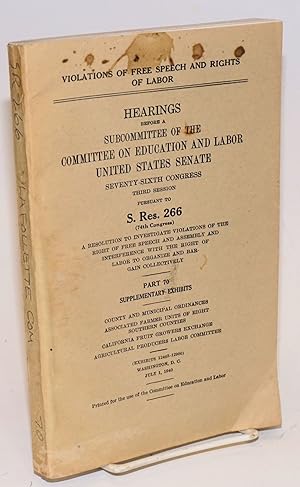 Imagen del vendedor de Supplementary Exhibits. County and Municipal Ordinances. Associated Farmer Units of Eight Southern Counties. California Fruit Growers Exchange. Agricultural Producers Labor Committee a la venta por Bolerium Books Inc.