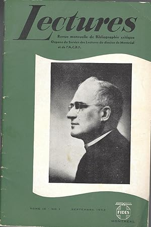 Image du vendeur pour Lectures Revue Mensuelle De Bibliographie Critique Tome IX, No. 1, September 1952 -- Juin 1953 mis en vente par BYTOWN BOOKERY