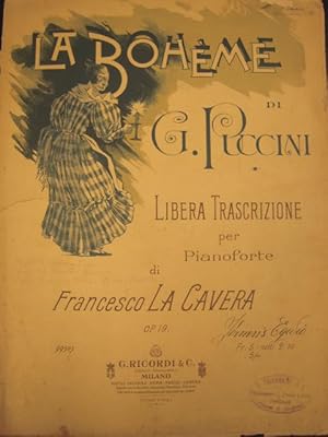 Imagen del vendedor de LA BOHME" DI GIACOMO PUCCINI (1896). Spartito originale con coperta illustrata in tricromia. a la venta por studio bibliografico pera s.a.s.