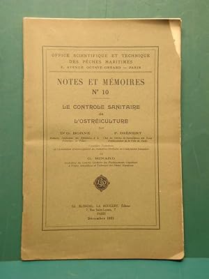 Imagen del vendedor de Notes et Mmoires n10 Le contrle sanitaire de l'ostriculture a la venta por Librairie du Bassin