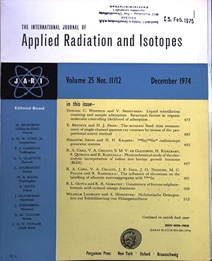 Bild des Verkufers fr Consistency of ferrous sulphatebenzoic acid-xylenol orange dosimeter; in: Vol. 25 Nos. 11/12 The International Journal of Applied Radiation and Isotopes; zum Verkauf von books4less (Versandantiquariat Petra Gros GmbH & Co. KG)