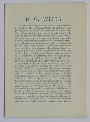 Seller image for H.G. Wells [a memorial address] for sale by Bertram Rota Ltd