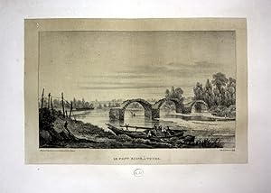 Bild des Verkufers fr Le Pont Ruine a Tours" - Tours pont ruine Brcke Ansicht vue Lithographie Litho Dagnan zum Verkauf von Antiquariat Steffen Vlkel GmbH