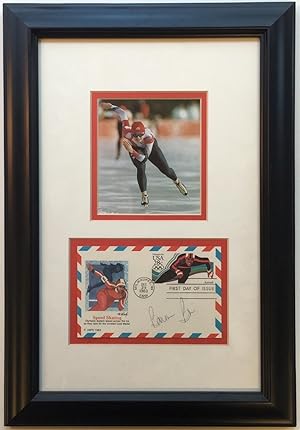 Framed Signed Envelope commemorating Speed Skating