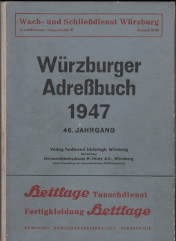 WÜRZBURGER ADRESSBUCH 1947. Würzburg.