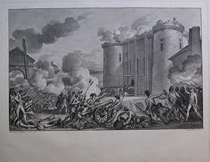 Sturm auf die Bastille. Kupferstich von Helman Nach C. Monnet. (27 x 42,6 cm) um 1793.