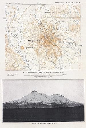 Seller image for Topographic map of Mount Shasta, Cal. (and) View of Mt. Shasta (photo) (=two pictures on 1 sheet!) for sale by Antiquariat Ruthild Jger