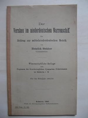 Der Versbau im niederdeutschen Narrenschiff. Ein Beitrag zur mittelniederdeutschen Metrik von Hei...