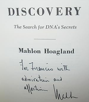 Immagine del venditore per Discovery. The Search for DNA's Secrets. SIGNED BY MAHLON HOAGLAND TO FRANCIS CRICK. venduto da Scientia Books, ABAA ILAB