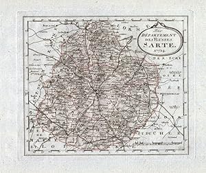 Bild des Verkufers fr Das Departement des Flusses Sarte Nr. 734 - Sarte le Mans Bonnetable Mamers - carte gravure map Karte engraving. zum Verkauf von Antiquariat Steffen Vlkel GmbH