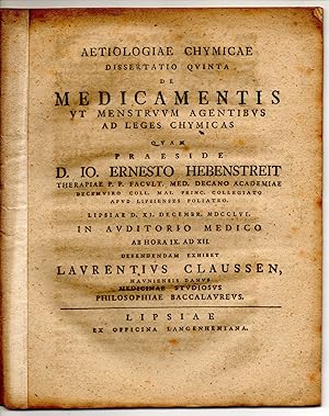 De medicamentis ut menstruum agentibus ad leges chymicas : Aetiologiae chymicae diss. quinta.
