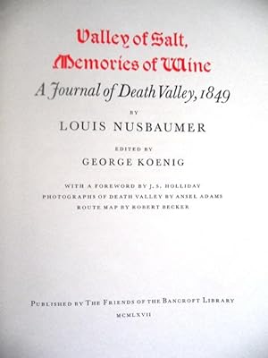 Valley of Salt, Memories of Wine: A Journal of Death Valley, 1849