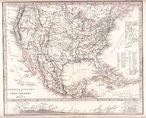 Bild des Verkufers fr Vereinigte Staaten von Nord-Ameika und Mexico. Stahlstichkarte mit Grenzkolorit. zum Verkauf von Antiquariat Heinz Tessin