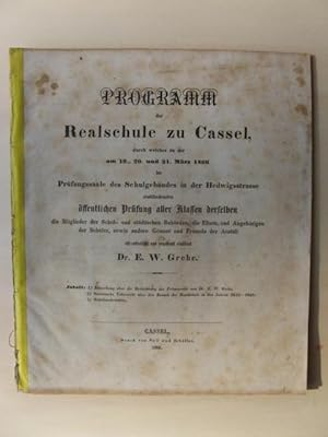 Image du vendeur pour Programm der Realschule zu Cassel, durch welches zu der am 19., 20. und 21.Mrz 1866 im Prfungssaale des Schulgebudes in der Hedwigstrasse stattfindenden ffentlichen Prfung aller Klassen derselben die Mitglieder der Schul- und stdtischen Behrden, die Eltern und Angehrigen der Schler, sowie andere Gnner und Freunde der Anstalt ehrerbietigst und ergebenst einladet Dr.E.W.Grebe. mis en vente par Antiquariat Steinwedel