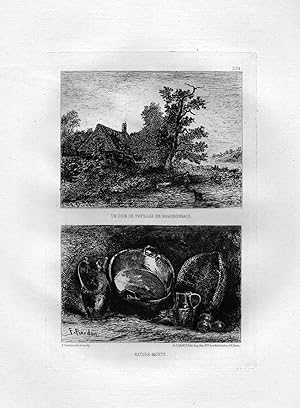 Bild des Verkufers fr Un coin de paysage en Bourbonnais | Nature morte" - Landschaft Bourbonnais eau forte gravure etching Radierung zum Verkauf von Antiquariat Steffen Vlkel GmbH