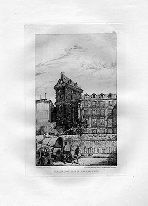 Bild des Verkufers fr Rue aux ours Tour de Jean sans Peur" - Paris Tour Jean sans Peur eau forte gravure etching Radierung zum Verkauf von Antiquariat Steffen Vlkel GmbH