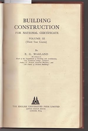 Bild des Verkufers fr Building Construction for National Certificate Volume III zum Verkauf von Laura Books