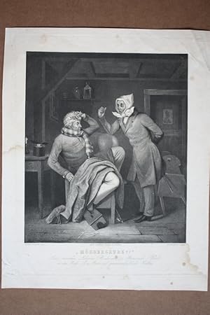 Mördergrube, Krankheit, Hocker, Pfeife, Zylinder, Lithographie um 1845 von H. Drockmer nach Gusta...