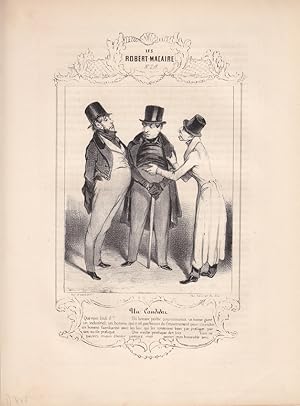 Herren im Gespräch, Zylinder, Gehstock, Un Caudidou, Lithographie um 1840 von Honoré Daumier (180...