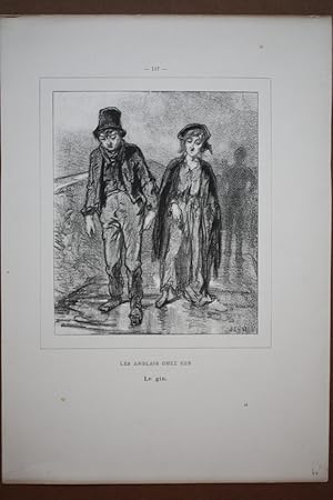 Les anglais chez eux, Bettler, Landstreicher, Gin, Lithographie um 1860 von Paul Gavarni (1804 - ...