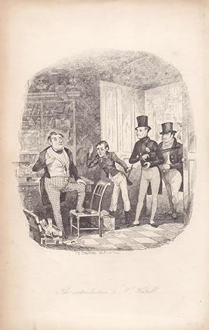 The introduction to W. Writall, Bibliothek, Zylinder, Herren, Holzstich um 1845 von T. Onwhyn, Bl...
