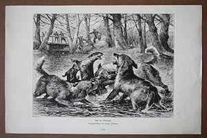 Auf der Otterjagd, Hunde, Fluss, Jäger, See, Holzstich um 1885 nach einer Originalzeichnung von L...