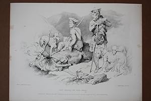 The Death of the Stag, Hirsch, Hund, Schotte, Kilt, Lithographie um 1875 von J.C. Armytage nach S...