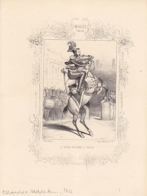 La garde national a cheval, Pferd, Militär, Uniform, humoristische Lithographie von 1839 von Adol...