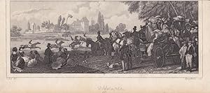 Pferderennen, Kutsche, Reiter, Rennbahn, Stahlstich um 1860 von Henry Winkles, Blattgröße: 9,8 x ...