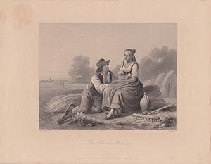 Seller image for Des Schnitters Werbung, Ernte, Bauern, Getreide, Achter, Liebe, Stahlstich um 1850 von W. French nach H. Werner aus dem Hause A.H. Payne, Blattgre: 21 x 27,3 cm, reine Bildgre: 16 x 17,5 cm. for sale by Carl Adler's Buch- und Graphikkabinett