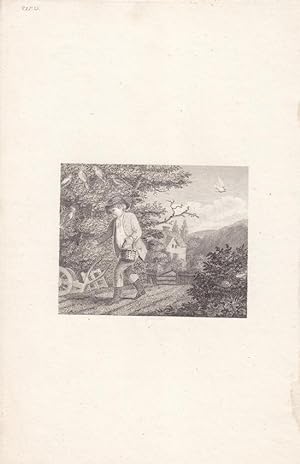 Aussaat, Acker, Feld, Bauer, Dorf, Kupferstich um 1780, Blattgröße: 25 x 15,3 cm, reine Bildgröße...