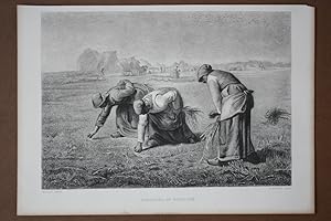 Gleaning in Belgium, Bäuerinnen, Stoppeln, Acker, Feld, Ernte, Lithographie um 1860 von A. Masson...