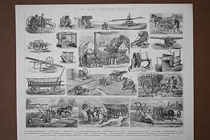 Land- und Hauswirtschaft, Ernte, Sämaschine, Holzstich um 1870 als Sammelbaltt mit 18 Einzelabbil...