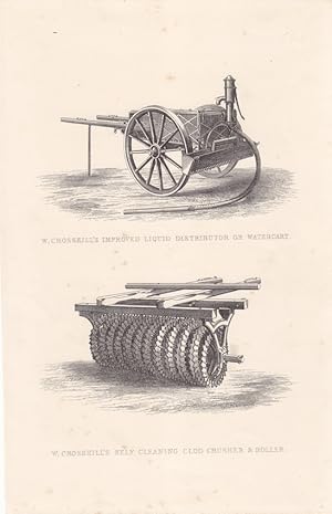 Landwirtschaftliche Geräte, W. Crosskill, Holzstich um 1880 mit zwei Einzelabbildungen, Blattgröß...