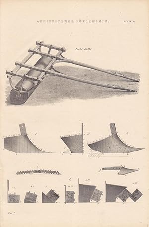 Agricultural Implements, Holzstich um 1880 mit Einzelabbildungen, Blattgröße: 24,5 x 16 cm, reine...