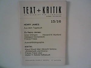 Bild des Verkufers fr Henry James : Aus dem Tagebuch Text + Kritik, Zeitschrift fr Literatur 15/16. zum Verkauf von ANTIQUARIAT FRDEBUCH Inh.Michael Simon