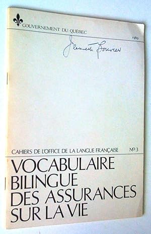 Image du vendeur pour Vocabulaire bilingue des assurances sur la vie mis en vente par Claudine Bouvier
