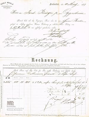 Seller image for Adolf Mahla Seifen-Fabrik. Rechnung ber eine Kiste Kernseife mit Beleg eines Fuhrmanns Cullmann. Frankenthal 1869 for sale by historicArt Antiquariat & Kunsthandlung