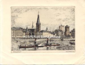 Bild des Verkufers fr Original Radierung Dsseldorf: Rheinansicht zum Verkauf von HESPERUS Buchhandlung & Antiquariat