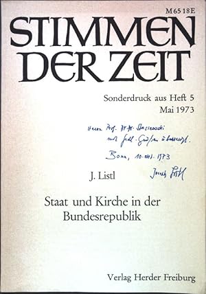 Bild des Verkufers fr Staat und Kirche in der Bundesrepublik Deutschland: Wandlungen und neuere Entwicklungstendenzen im Staatskirchenrecht. (SIGNIERTES EXEMPLAR); Sonderdruck aus Heft 5 Stimmen der Zeit; zum Verkauf von books4less (Versandantiquariat Petra Gros GmbH & Co. KG)